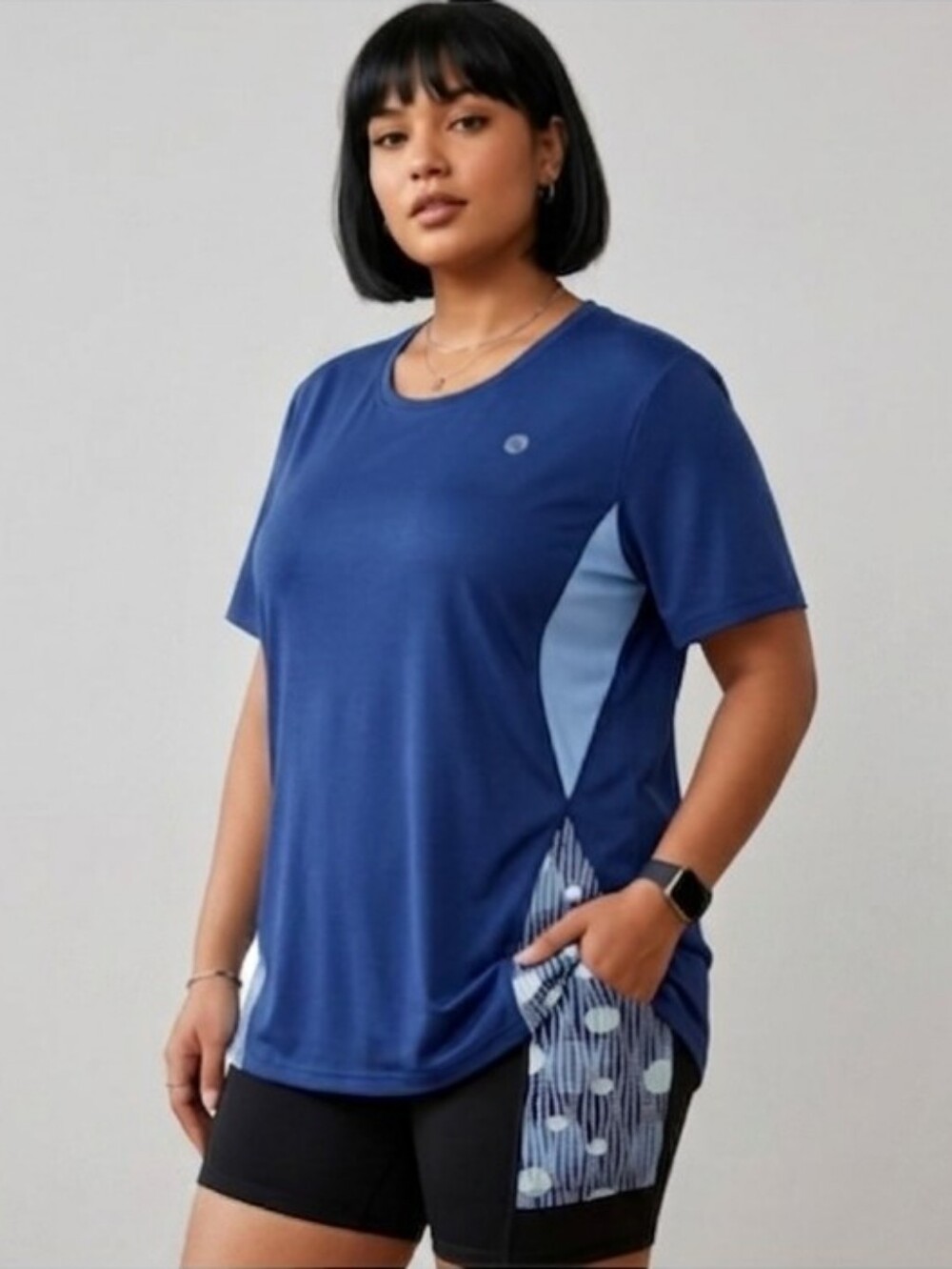 Claire France Active Blue Activewear Top, Comfort & Style,Plus Size 1X